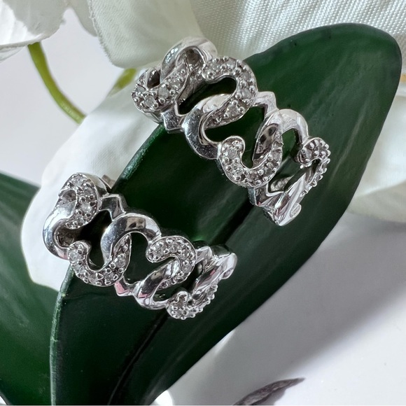 Sterling Silver.925 Genuine Diamond Heart Earrings - Picture 2 of 5